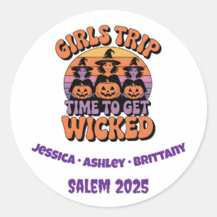 Meisjes Trip Heks Halloween Retro Ronde Sticker