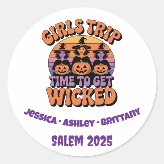 Meisjes Trip Heks Halloween Retro Ronde Sticker (Voorkant)