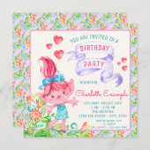 Meisjes Troll verjaardagsfeestje uitnodigingen (Voorkant / Achterkant)