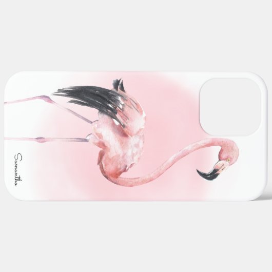 Meisjes Tropisch Roze Flamingo met naam Case-Mate iPhone Case (Achterkant (horizontaal))