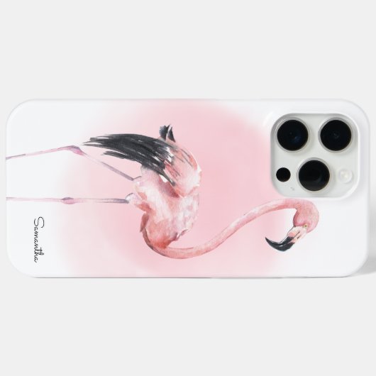 Meisjes Tropisch Roze Flamingo met naam Case-Mate iPhone Case (Achterkant (horizontaal))
