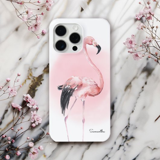 Meisjes Tropisch Roze Flamingo met naam Case-Mate iPhone Case