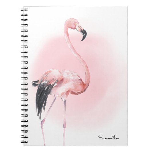 Meisjes Tropisch Roze Flamingo met naam Notitieboek (Voorkant)