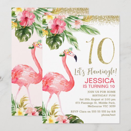 Meisjes Tropische Foraal Laten we Flamingle 10e ve Kaart (Voorkant / Achterkant)