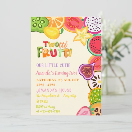 Meisjes Tropische Fruit Party Twotti Frutti Verjaa Kaart (Staand voorkant)