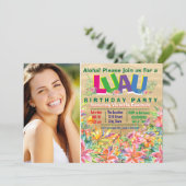 Meisjes Tropische Luau Foto Verjaardagsfeest Kaart (Staand voorkant)