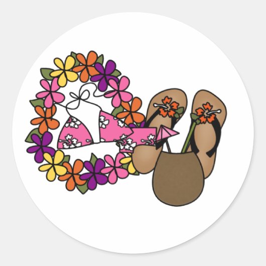 Meisjes Tropische Teenslippers Een Ronde Sticker (Voorkant)