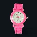 Meisjes Tropische Waterverf Flamingo en naam Kinde Horloge<br><div class="desc">Dit schattige en grillige tropische ontwerp heeft een prachtige roze waterverf flamingo met ruimte om de naam van je meisje toe te voegen! Het perfecte tropische zomercadeau voor elke peuter of kind.</div>