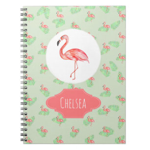Meisjes Tropische Waterverf Flamingo Name Kinder Notitieboek