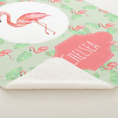 Meisjes Tropische Waterverf Flamingo & Name Kinder Sherpa Deken (3/4)