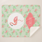 Meisjes Tropische Waterverf Flamingo & Name Kinder Sherpa Deken (Voorkant (horizontaal))