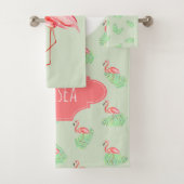Meisjes Tropische zomerroze Flamingo Name Bad Handdoek (Insitu)