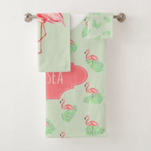 Meisjes Tropische zomerroze Flamingo Name Bad Handdoek