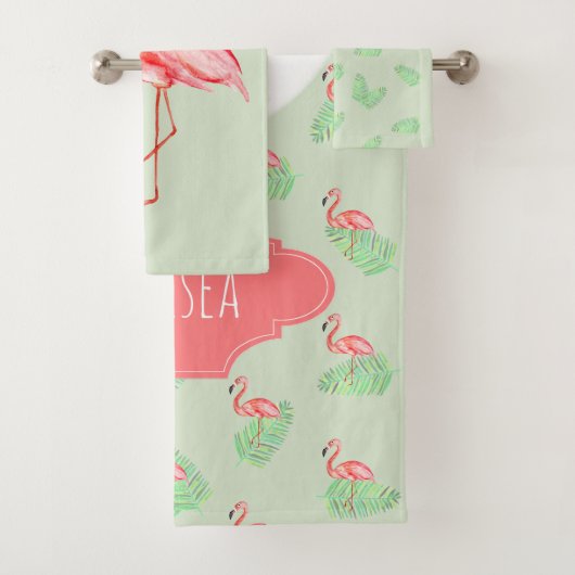 Meisjes Tropische zomerroze Flamingo Name Bad Handdoek (Insitu)