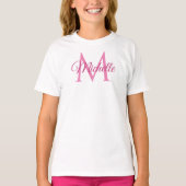 Meisjes tshirts Monogram naam wit en roze rendy (Voorkant)