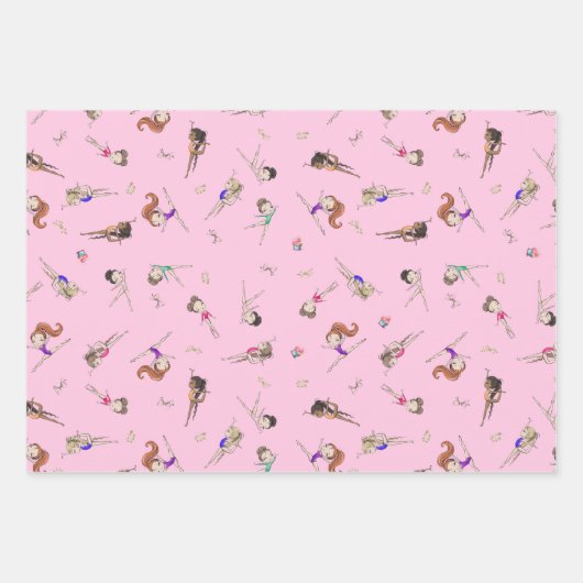 Meisjes Turnen Cupcakes Patroon Roze Paarse Blauw Inpakpapier Vel (Voorkant)