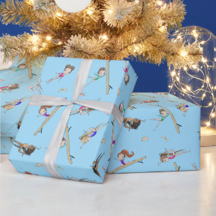 Meisjes Turnen Lichtblauw Patroon Cadeaupapier
