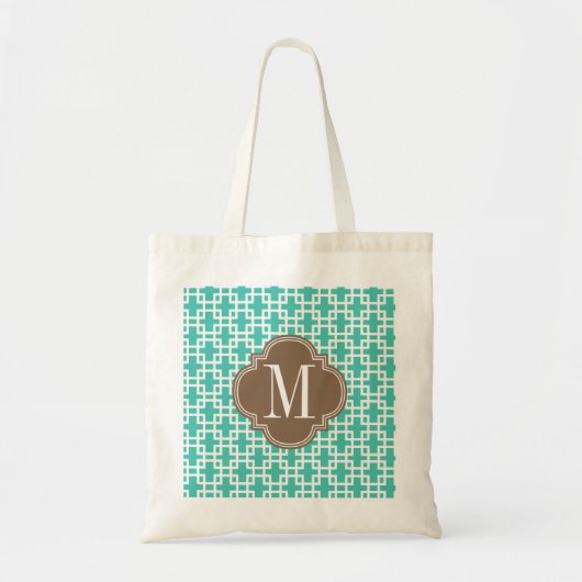 Meisjes Turquoise & brown Squares Pattern Custom Tote Bag (Voorkant)