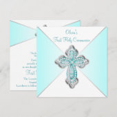 Meisjes Turquoise Eerste Communie Kaart (Voorkant / Achterkant)