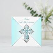 Meisjes Turquoise Eerste Communie Kaart (Staand voorkant)