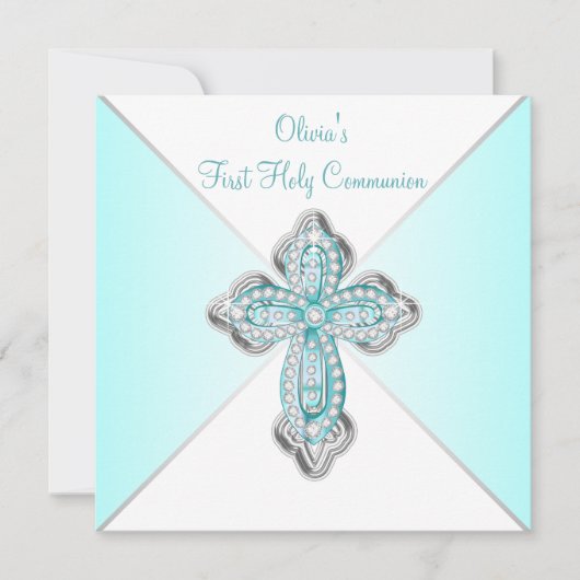 Meisjes Turquoise Eerste Communie Kaart (Voorkant)