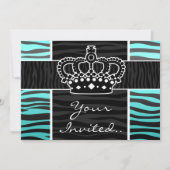 Meisjes turquoise en zwarte zebra print kroon kaart (Voorkant)