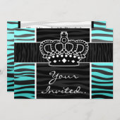 Meisjes turquoise en zwarte zebra print kroon kaart (Voorkant / Achterkant)