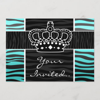 Meisjes turquoise en zwarte zebra print kroon kaart
