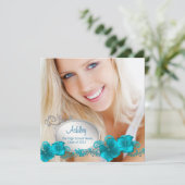 Meisjes turquoise foto afstudeer aankondigingen (Staand voorkant)