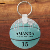 Meisjes Turquoise Glitter Drip Basketbal Sleutelha Sleutelhanger (Voorkant)