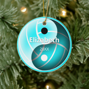 meisjes turquoise yin yang volleybal keramisch ornament