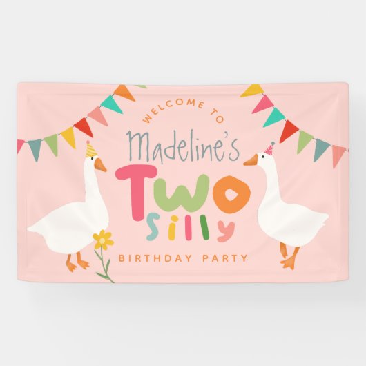 Meisjes Twee Gekke Gans 2e Verjaardag Welkom Spandoek (Horizontaal)