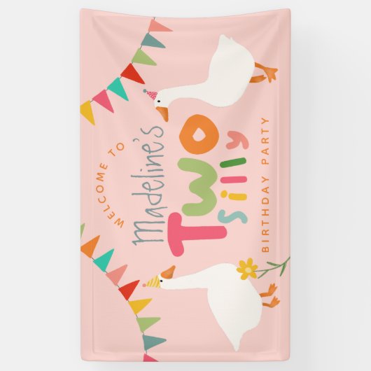 Meisjes Twee Gekke Gans 2e Verjaardag Welkom Spandoek (Verticaal)