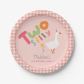 Meisjes Twee Gekke Gans Roze Boerderij 2e Verjaard Papieren Bordje (Voorkant)