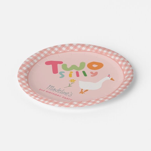Meisjes Twee Gekke Gans Roze Boerderij 2e Verjaard Papieren Bordje (Gekanteld)