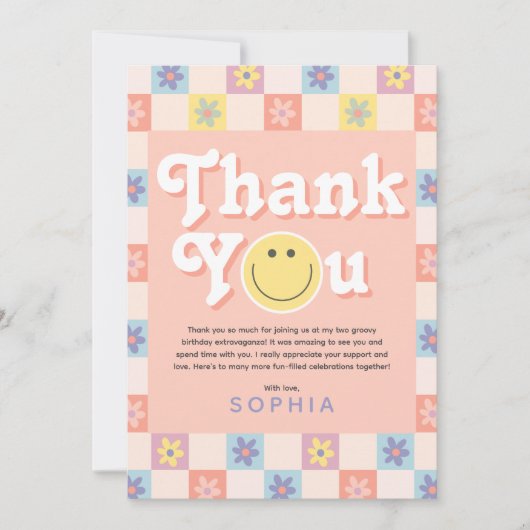 Meisjes Twee Groovy Boho 2e verjaardag Bedankkaart (Voorkant)