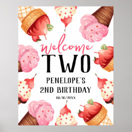 Meisjes Twee Sweet Ice Cream 2e Verjaardag Welkom Poster
