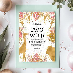 Meisjes Twee Wild 2e Verjaardag Roze Goud Safari Kaart