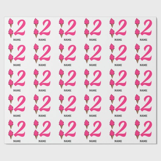 Meisjes Tweede Verjaardagsfeestje Roze IJs Cream Cadeaupapier (Vlak)