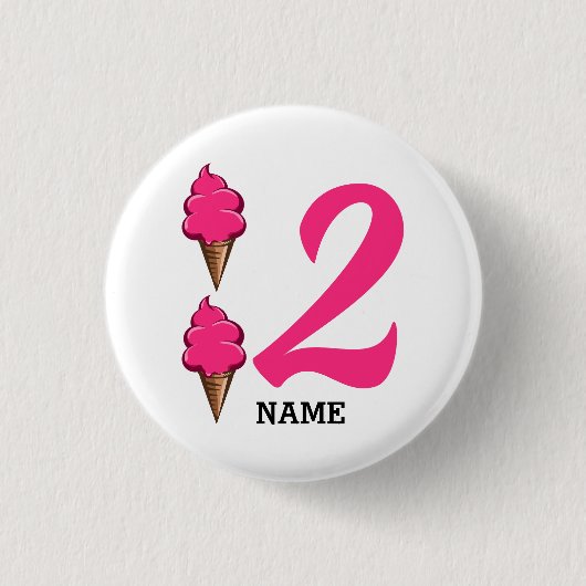 Meisjes Tweede Verjaardagsfeestje Roze IJs Cream Ronde Button 3,2 Cm (Voorkant)