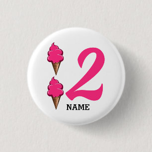 Meisjes Tweede Verjaardagsfeestje Roze IJs Cream Ronde Button 3,2 Cm
