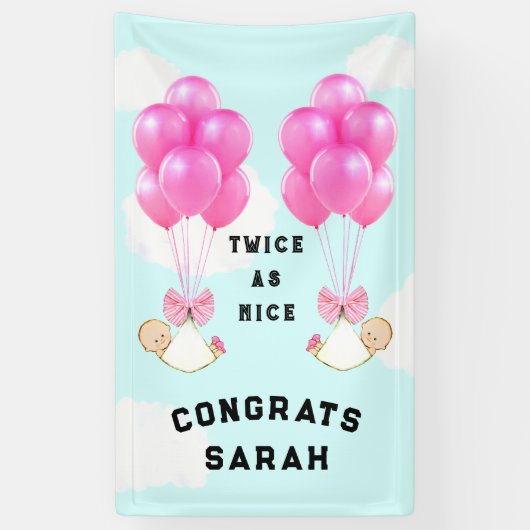 Meisjes tweeling baby shower spandoek (Verticaal)