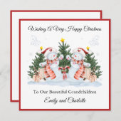 Meisjes Tweeling Eerste Tweede Kerstmis Sneeuwman  Feestdagenkaart (Voorkant / Achterkant)