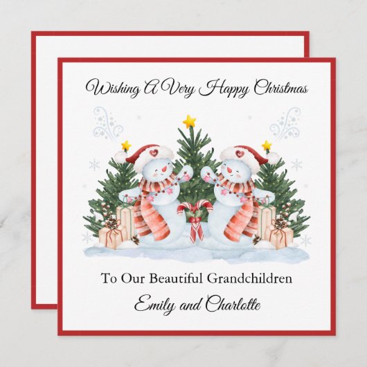 Meisjes Tweeling Eerste Tweede Kerstmis Sneeuwman  Feestdagenkaart (Voorkant / Achterkant)