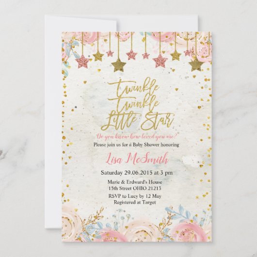 Meisjes Twinkle Little Star Baby shower Kaart (Voorkant)