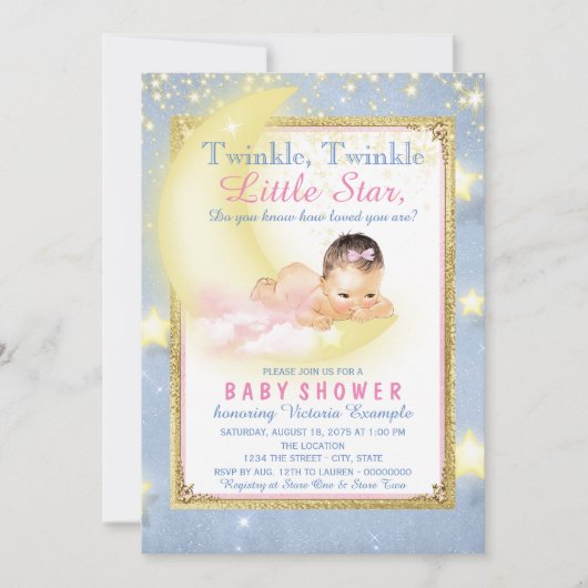 Meisjes Twinkle Twinkle Little Star Baby shower Kaart (Voorkant)