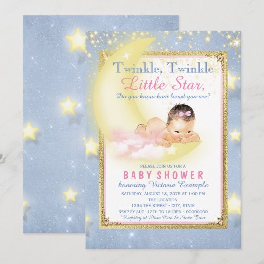 Meisjes Twinkle Twinkle Little Star Baby shower Kaart (Voorkant / Achterkant)
