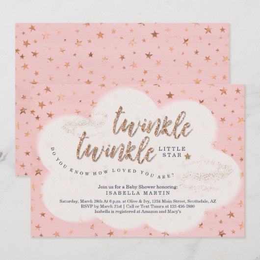 Meisjes Twinkle Twinkle Little Star Baby shower Kaart (Voorkant / Achterkant)
