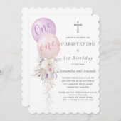 Meisjes Twins doop en eerste verjaardag Kaart (Voorkant / Achterkant)