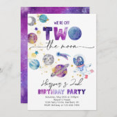 Meisje's TWO de Moon Uitnodiging | Ruimtevaart (Voorkant / Achterkant)